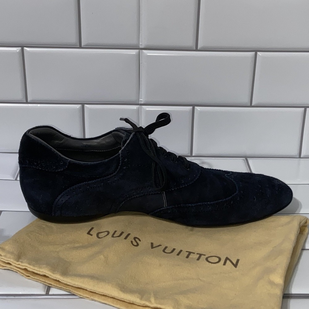 Louis Vuitton LV Shoes Oxford Wingtip Dress Shoes UK 8.5 US 9.5 Navy Blue Suede - Picture 4 of 11